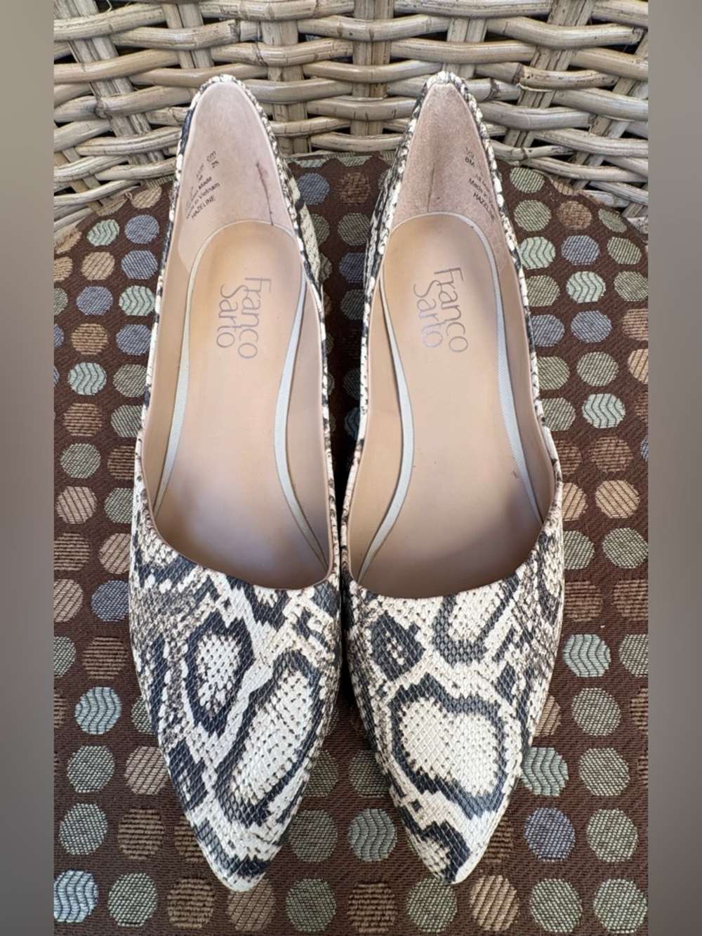 Franco Sarto Snake-Print Pointed Toe Flats